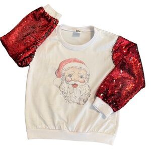 Kids White Sweatshirt with Red Sequin Sleeves